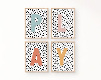 Letras decorativas para pared, juego de cuatro, decoración para sala de juegos, láminas para sala de juegos, arte para pared de sala de juegos, decoración para sala de juegos, imprimible, descarga digital