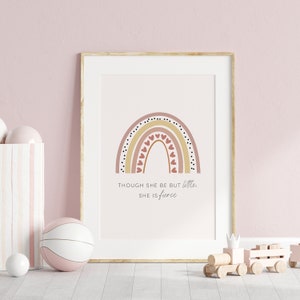 Though she be but little, she is Fierce Digital Art Print, Girls Rainbow Baby Nursery Wall Art, Girl&#39;s Nursery Decor Ideas, Pink Rainbow