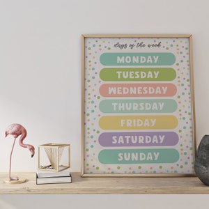 Days of the Week Learning Print, Pastel Polkadot Playroom Print ...