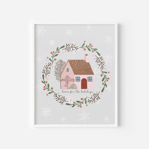 Home for the Holidays  Vintage Pink Christmas Decor, Gingerbread Christmas Decor, Holiday Wall Art, Pastel Pink Modern Christmas Decor