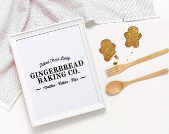 Gingerbread Baking Co. Printable Wall Art, Farmhouse Style Christmas Decor, Christmas Printables, Large Wall Art, Holiday Decor