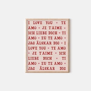 Ik hou van jou in verschillende talen Afdrukbare muurkunst, liefdescitaat Art Print, retro trendy citaat muurdecoratie, manieren om te zeggen dat ik van je hou print