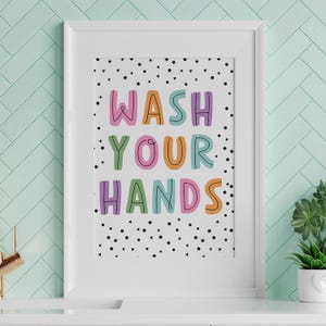 Wash Your Hands Print, Kids Bathroom Poster, Printable Wall Art, Educational art, Baby Room Decor, Bathroom Rules Poster, DIGITAL DOWNLOAD