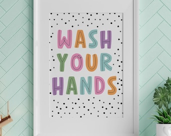 Wash Your Hands Print, Kids Bathroom Poster, Printable Wall Art, Educational art, Baby Room Decor, Bathroom Rules Poster, DIGITAL DOWNLOAD