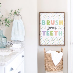 Brush Your Teeth Kids Bathroom Wall Art, Pastel Kids Playroom Print, Kids Bathroom Decor, Kids Bathroom Wall Decor, DIGITAL DOWNLOAD