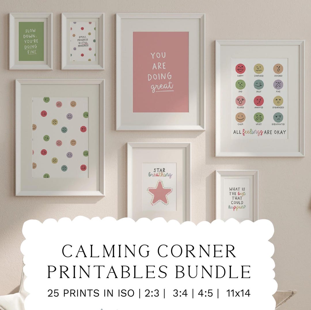 Calming Corner Printable Wall Art Bundle of 25 Prints, Emotional ...