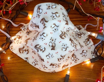 Tossed Chipmunks Face Mask, Reusable, Reversible, Triple Layered, Quilter's Cotton, Flannel Filter Lined, Ready to Ship