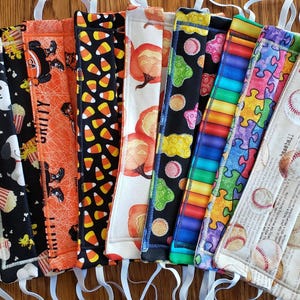 Baseballs, Snoopy, Gritty NHL, Halloween, Rainbow Pride and Autism Face Masks, Reusable, Reversible, Triple Layered, Quilter&#39;s Cotton