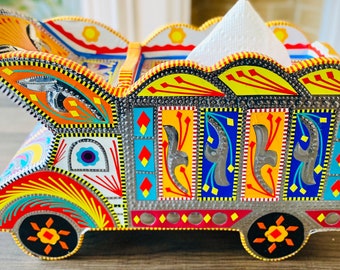 Handmade Truck Shaped Tissue Box | Colorful Truck Art Home Decor | Napkin Holder