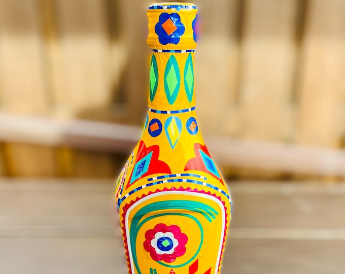 Handmade Decorative Truck Art Glass Bottle | Unique Vintage Home Decor | Colorful Artisan Craft & Gift Idea
