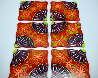 Hand Painted Coaster Set: Vibrant Home Decor, Car Lover Gift | Truck Art Style