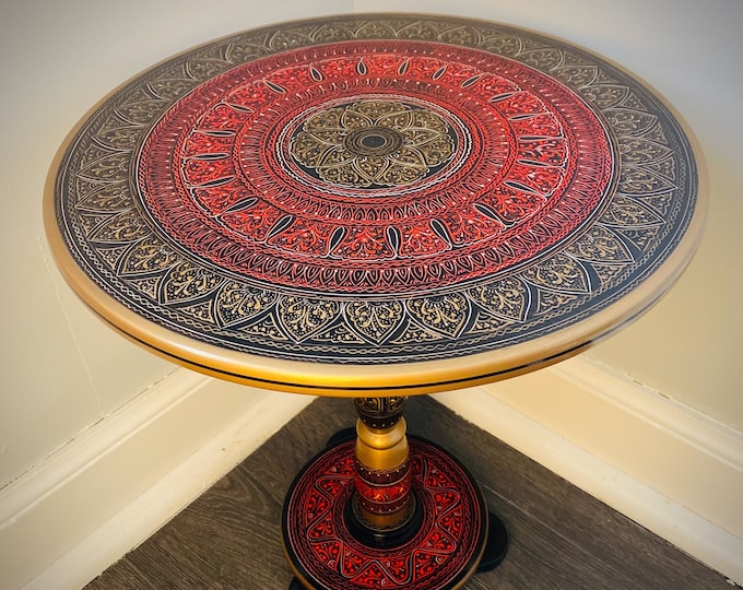 Table - Vibrant Hand-Painted Naksheen Art Coffee Table 18" Round, Unique Home Decor, Colorful Accent Furniture, Gift Idea