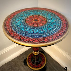 Tavolo - Tavolino da caffè Naksheen Art dipinto a mano - Decorazione rotonda da 16&quot; per soggiorno, accento unico per la casa