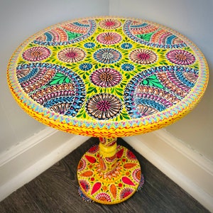 Hand Painted Truck Art Round Coffee Table 16"