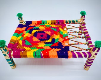 Handwoven Mini Charpai: Home Decor, Colorful Accent Piece manja