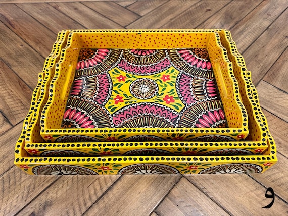 Hand-Painted Truck Art Serving Tray Set | Colorful Boho Decor, South Asian Style