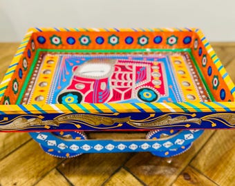 Handmade Serving Tray on Wheels: Vintage Style Home Decor | Truck Art Design | Dopamine Decor