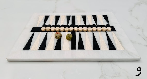 Handmade Marble Backgammon Set, 15 Inch Stone Board Game, Luxury Gift for Family Nights