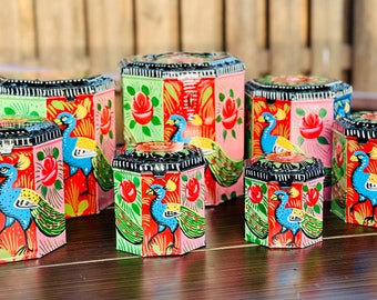 Hand Painted Truck Art Octagon Containers - Set of 7