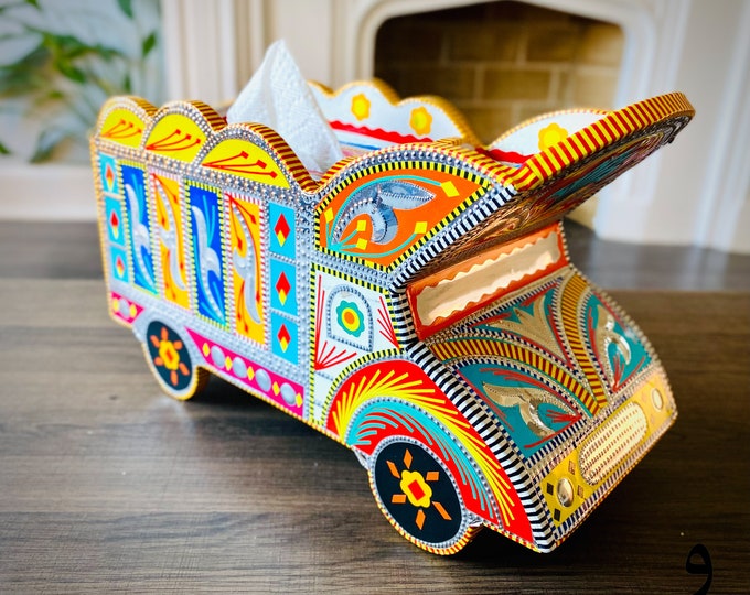 Tissue Box - Handmade Truck Art Fancy Design, Colorful Decorative Tissue Holder for Home & Office, Unique Gift Idea