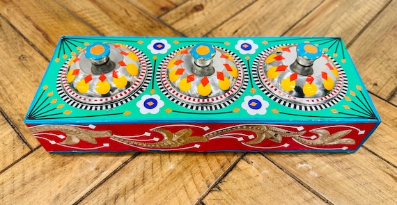 Three Bowl Dry Fruit Tray | Handmade Decorative Serving Dish | Truck Art Design