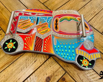 Handmade Rickshaw Tray: Chamak Patti Art, South Asian Decor