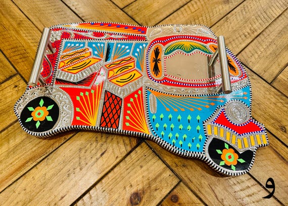 Handmade Rickshaw Tray, Chamak Patti South Asian Decor, Colorful Serving Tray