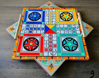 Handmade Chamak Patti Art Ludo Game Tray – Colorful Tabletop Decor