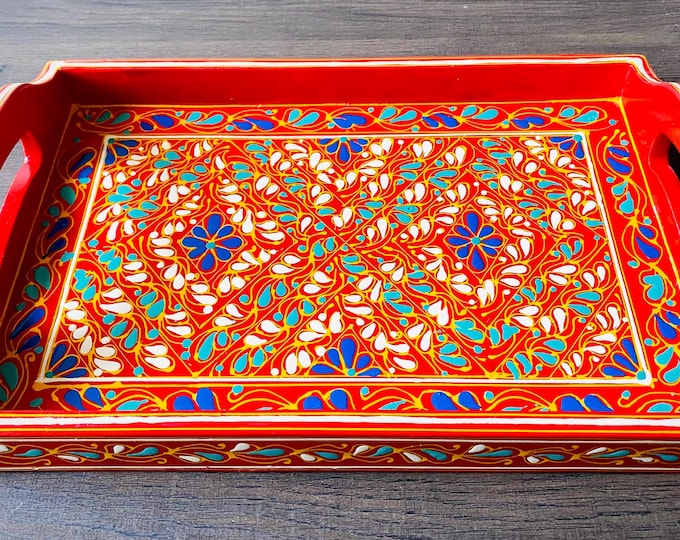 Hand-Painted Swati Serving Tray: Decorative Floral Woodwork