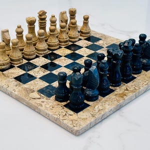 Coral & Black Marble Chess Set, Handcrafted Onyx Pieces, Personalized Box | Perfect Gift for Game Lovers