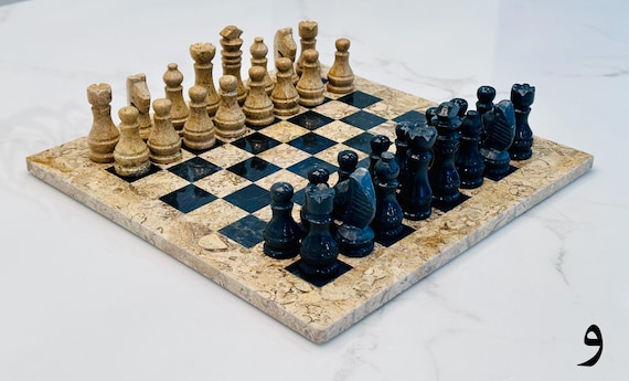 Coral Black Marble Chess Set | Natural Onyx Stone Board, Collector's Luxury Game