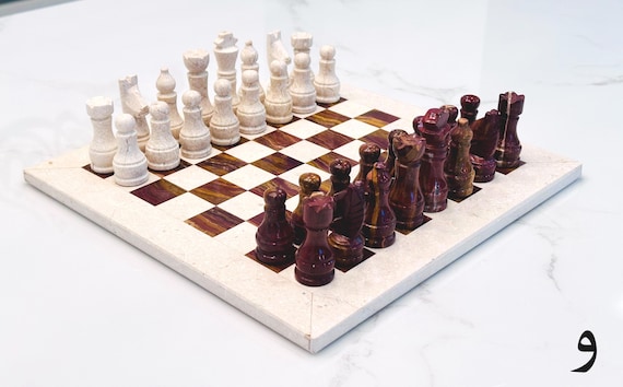 Luxury Marble Chess Set, Beige and Brown Onyx Board, Handcrafted Stone Game Gift