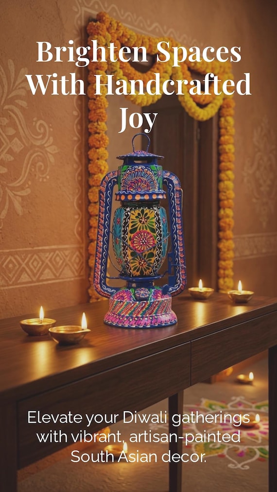 Hand-Painted Truck Art Lantern – Colorful Metal Folk Art Decor