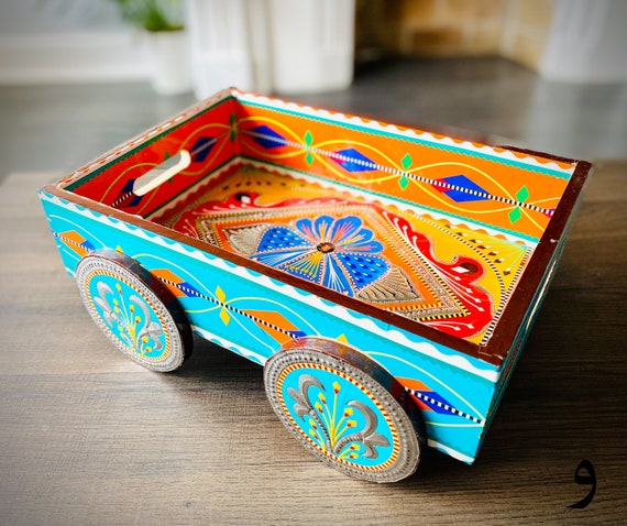 Handmade Tray with Wheels: Colorful Home Decor | Truck Art Style | Dopamine Decor