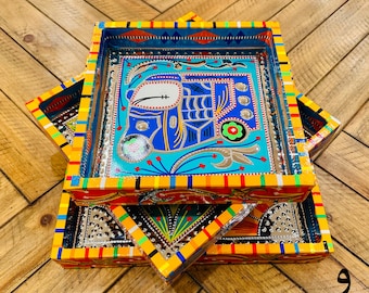 Handmade Tray Set of 3: Colorful Home Decor | Truck Art Style | Dopamine Decor