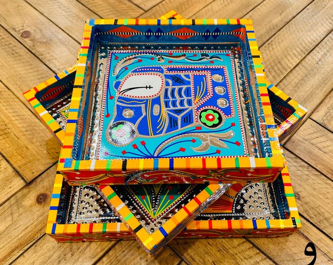 Tray - Handmade Chamakpatti Decorative Truck Art Set of 3, Colorful Serving Platters, Unique Home Decor, Artisan Craft