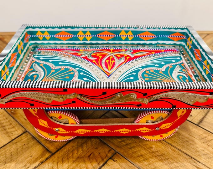 Home Decor: Handmade Rahra Thela (Tray on Wheels) - Unique Truck Art Vintage Style Serving Tray for Stylish Interiors