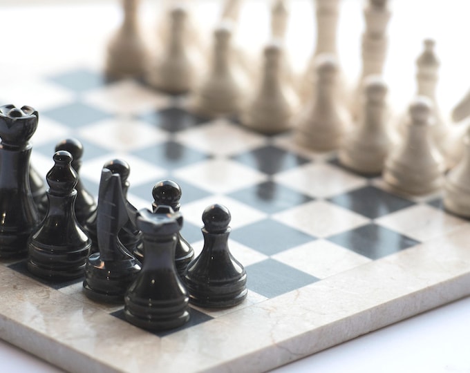 Luxury Marble Chess Set: Beige & Black Board Game Home Decor Gift - Customizable Gift
