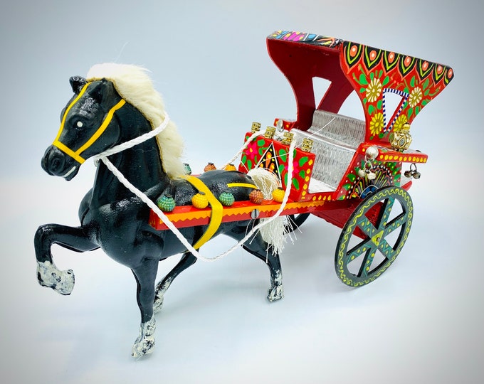 Horse Carriage Hand Painted Truck Art, Unique Taanga Decor, Bohemian Wall Art, Rustic Home Decoration, Gift for Horse Lovers