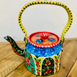 Handbemalter Teekessel | LKW-Kunst buntes Küchen-Dekor-Tee-Set