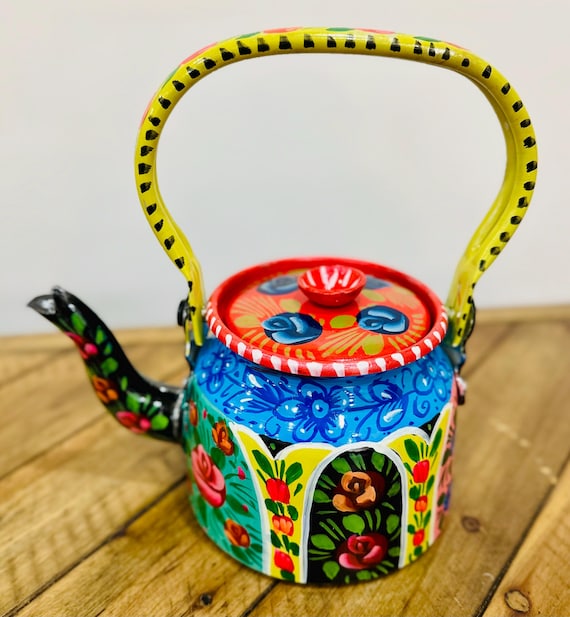 Hand Painted Teapot Kettle |Truck Art Colorful Kitchen Decor Tea Set