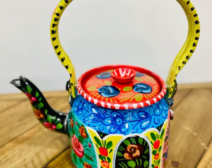 Hand Painted Teapot Kettle |Truck Art Colorful Kitchen Decor Tea Set
