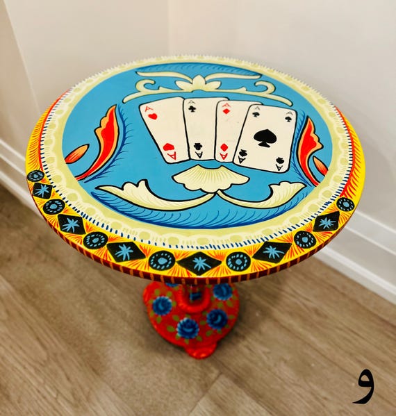 Hand Painted Round Coffee Table 18" | Home Decoration Furniture | Side Table