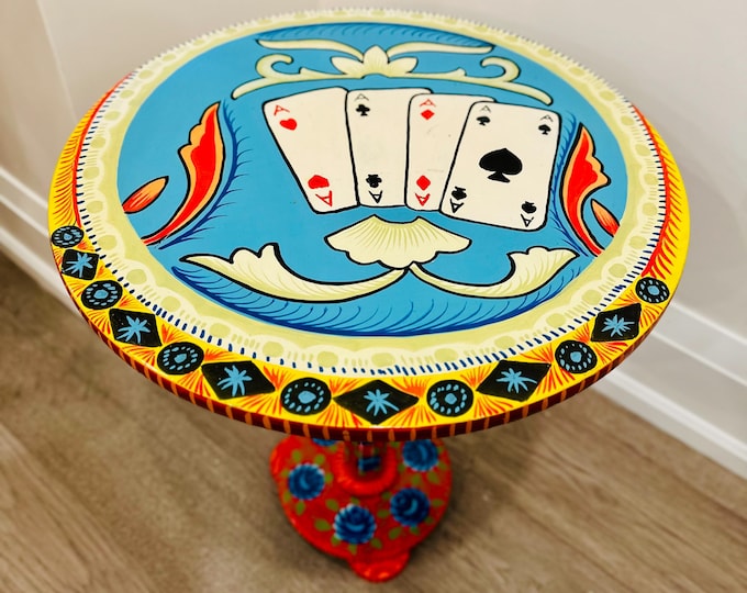 Hand Painted Round Coffee Table: Pakistani Truck Art Accent Furniture