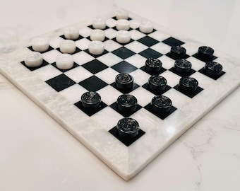 Hand-Carved Marble & Onyx CHECKER Pieces | Draught Pieces | Board Game Stone Set