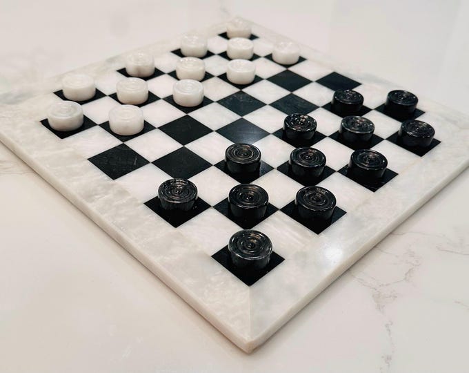 Hand-Carved Marble & Onyx CHECKER Pieces | Draught Pieces | Board Game Stone Set