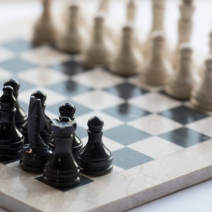 Marble Chess Set Beige Black Customizable Handmade Luxury Board Game Home Decor Gift