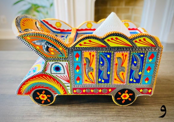 Handmade Truck Shaped Tissue Box | Colorful Truck Art Home Decor | Napkin Holder