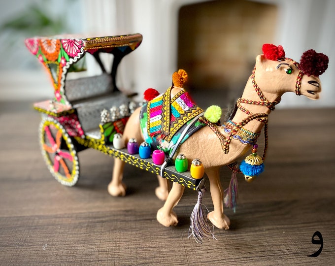 Camel Carriage - Hand Painted Truck Art Camel Cart for Home Decor, Unique Gift & Bohemian Style Accent Piece