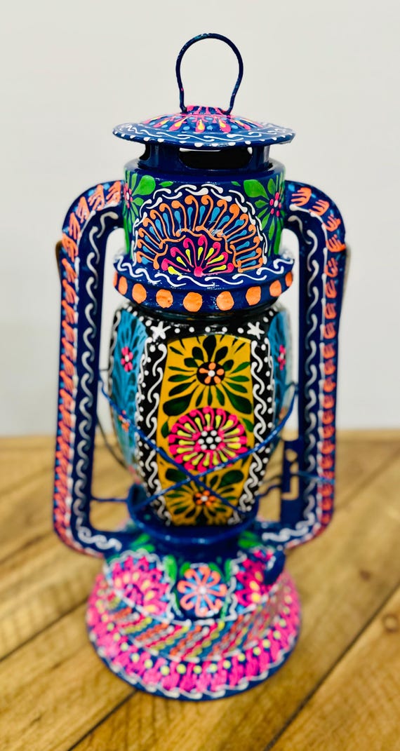 Hand-Painted Truck Art Lantern – Colorful Metal Folk Art Decor
